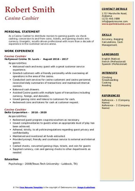 casino resume sample.